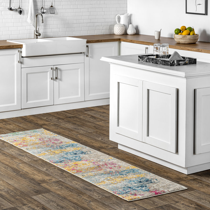 Wrought Studio Hiroko Abstract Power Loom Performance Ivory/Blue/Pink